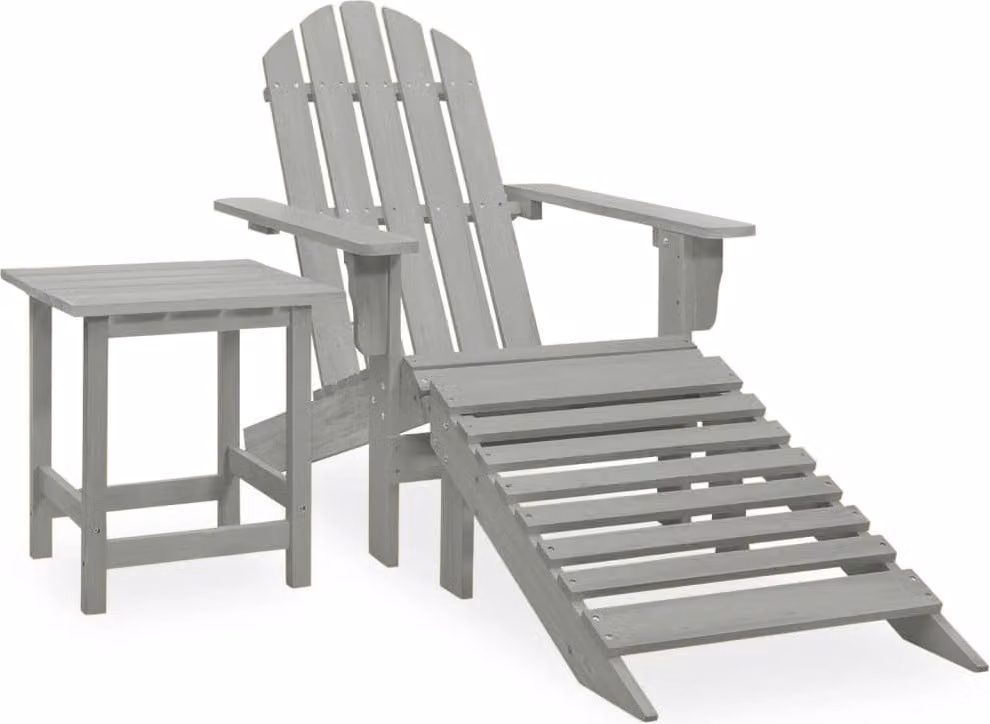 The Living Store Sedia da giardino Adirondack con poggiapiedi e tavolo in legno di abete grigio