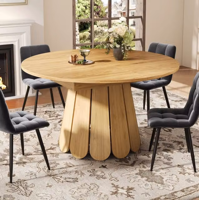 Tavolo da pranzo allungabile rotondo 118-158 cm; MDF; colore naturale