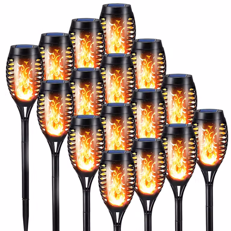 Lanterne solari per esterni, confezione da 16 pezzi, con fiamme realistiche, grado di protezione IP65 (resistenti all'acqua)