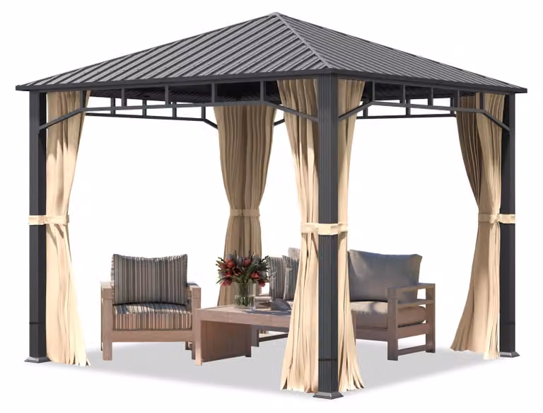 TOOLPORT Gazebo da giardino 3x3 m tetto hardtop in acciaio 4 teli laterali color crema, profilo ca. 90x90 mm