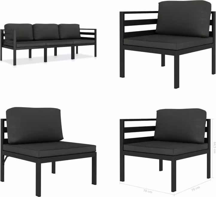 vidaXL Set salotto da giardino 3 pezzi con cuscini alluminio antracite - Set di mobili da giardino - Set di mobili da giardino - Set di mobili da giardino - Set di mobili da giardino
