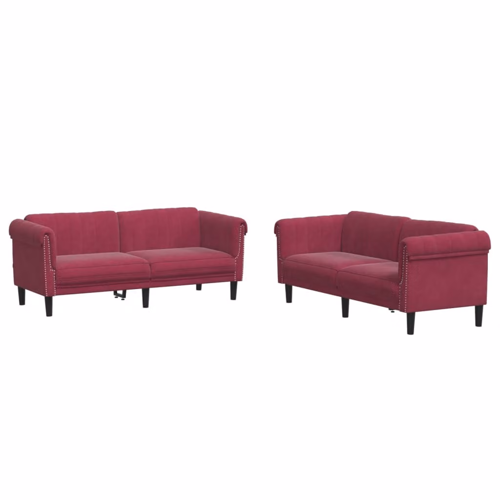 Set di Divani 2 pz Rosso Vino in Velluto