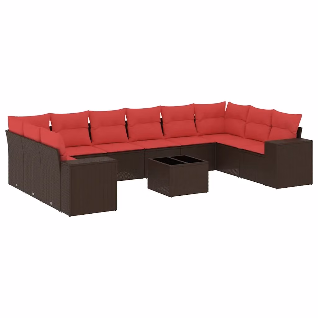 Set di Divani da Giardino vidaXL 11 Pezzi in Polyrattan Marrone con Cuscini e Tavolino da Caffè – 2