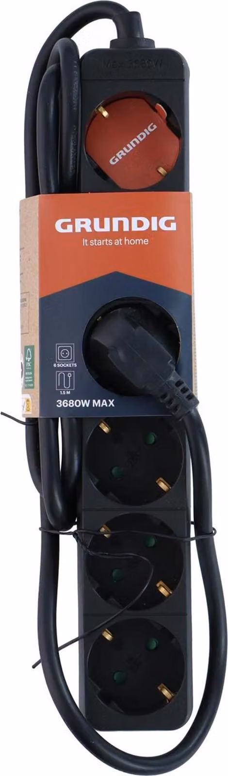 Grundig presa multipla 6Fach 16A/250V - presa di corrente 1,5M - cavo di prolunga max. 3680W - nero