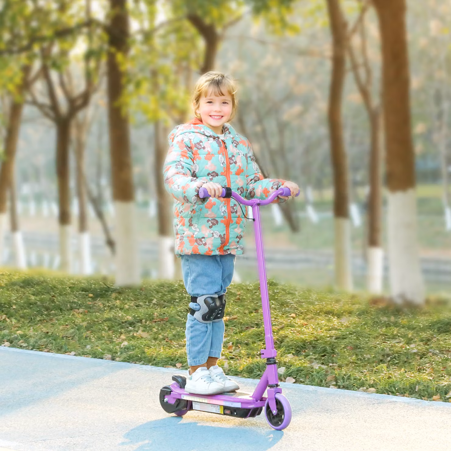 Monopattino elettrico AIYAPLAY per bambini 6-14 anni con luci LED e freno elettrico, viola – 2