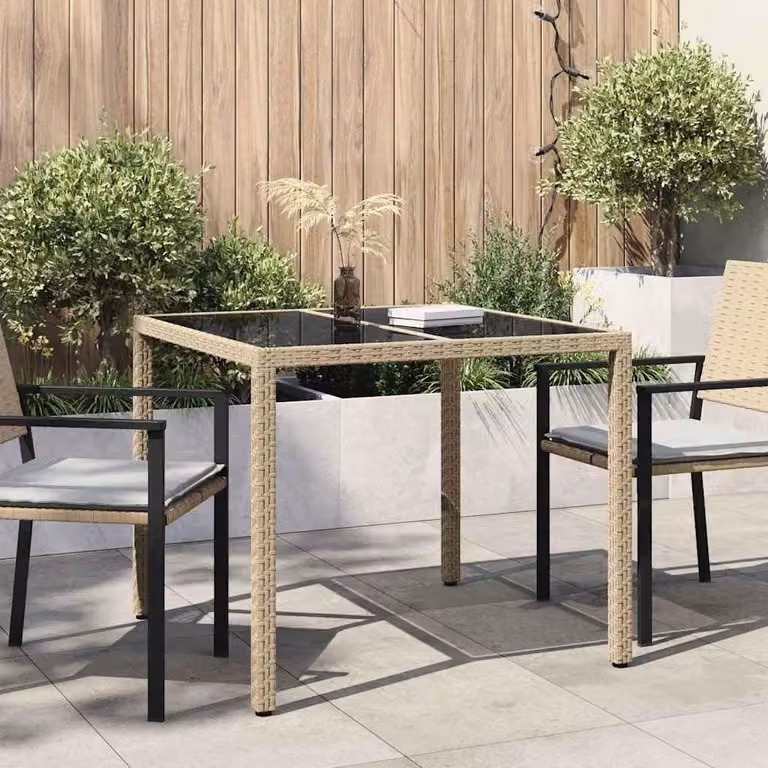 Tavolo da giardino moderno in rattan sintetico con struttura in acciaio