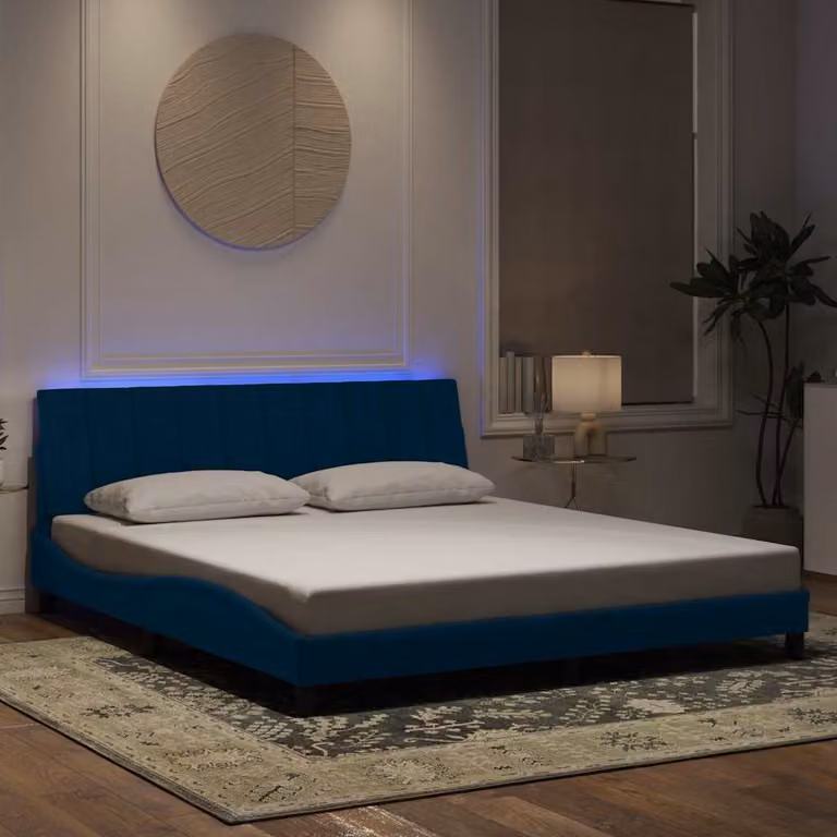 vidaXL Giroletto Hanko Blu in Velluto con LED e Porte USB, L/P: 180 x 200 cm