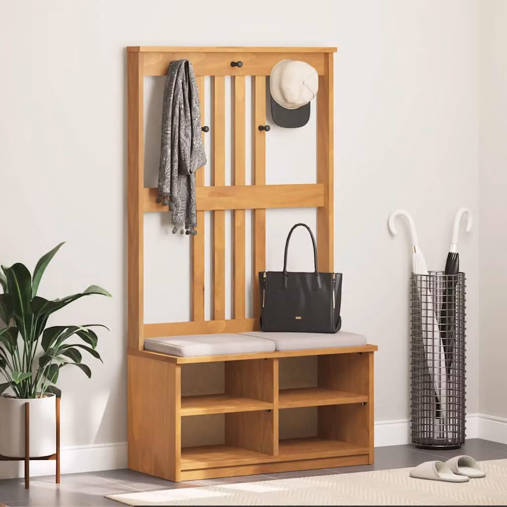 Albero da ingresso con panca e scarpiera vidaXL SANDNES in legno di pino marrone L: 87 cm, P: 40 cm, H: 159,5 cm