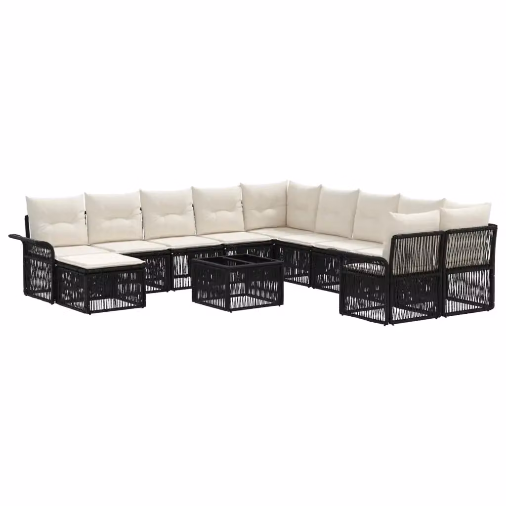 Set Divano da Giardino 12 Pezzi vidaXL in Polyrattan Nero e Bianco Crema con Tavolino e Cuscini – 2