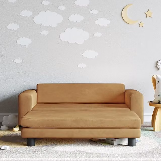Divanetto per bambini Design Mania in velluto marrone con poggiapiedi, L: 100 cm, P: 50 cm, H: 30 cm