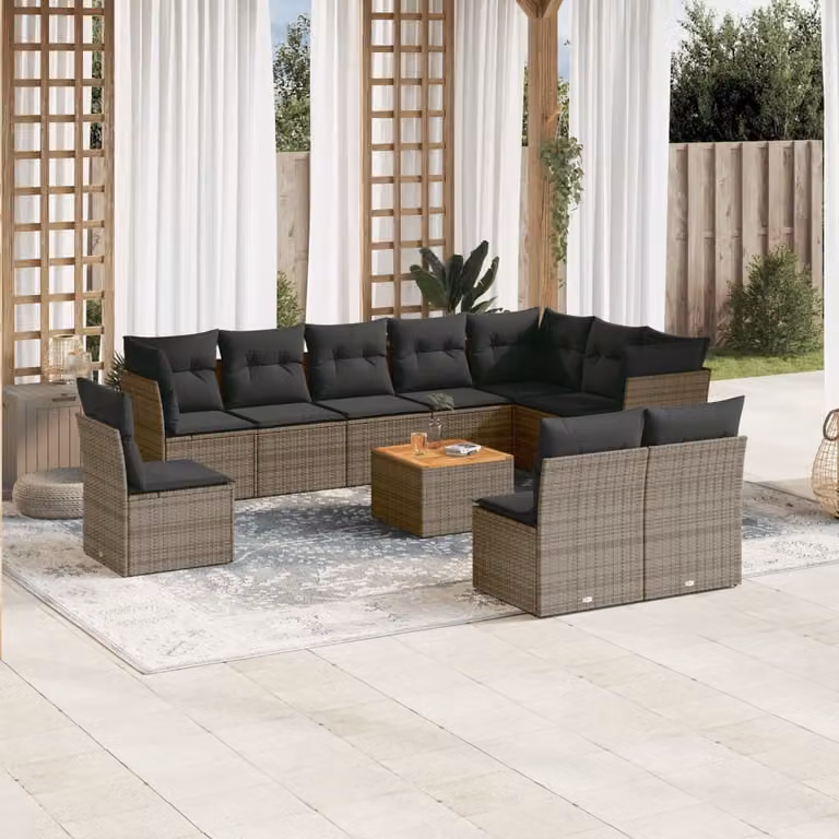 Maison Exclusive - Set Divani da Giardino 11 pz con Cuscini in Polyrattan Grigio