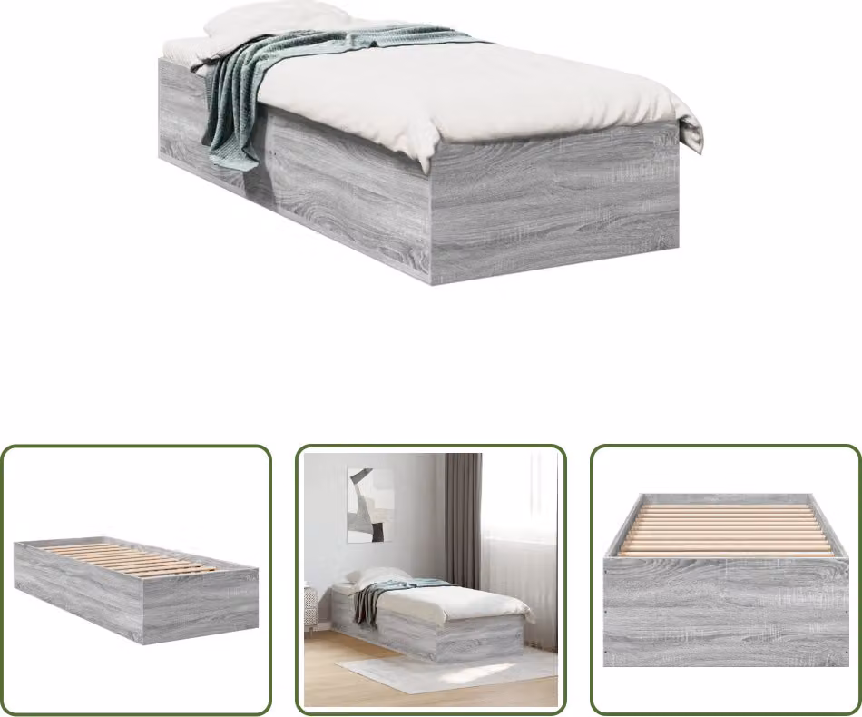 The Living Store Struttura letto Sonoma grigio 90x200 cm materiale legno
