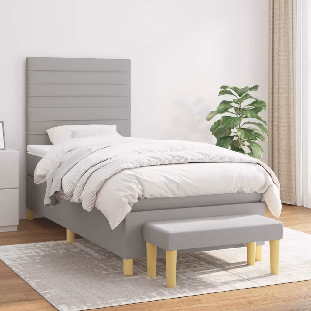 vidaXL Letto Ibrido con Giroletto a Molle e Materasso in Tessuto Grigio e Bianco, L/P/H: 80 x 200 x 128 cm
