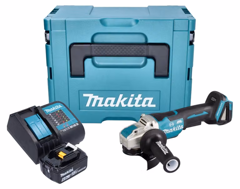 Smerigliatrice angolare a batteria Makita DGA 520 SG1JX1 18 V 125 mm X-LOCK Brushless + 1x batteria ricaricabile 6,0 Ah + caricabatterie + Makpac