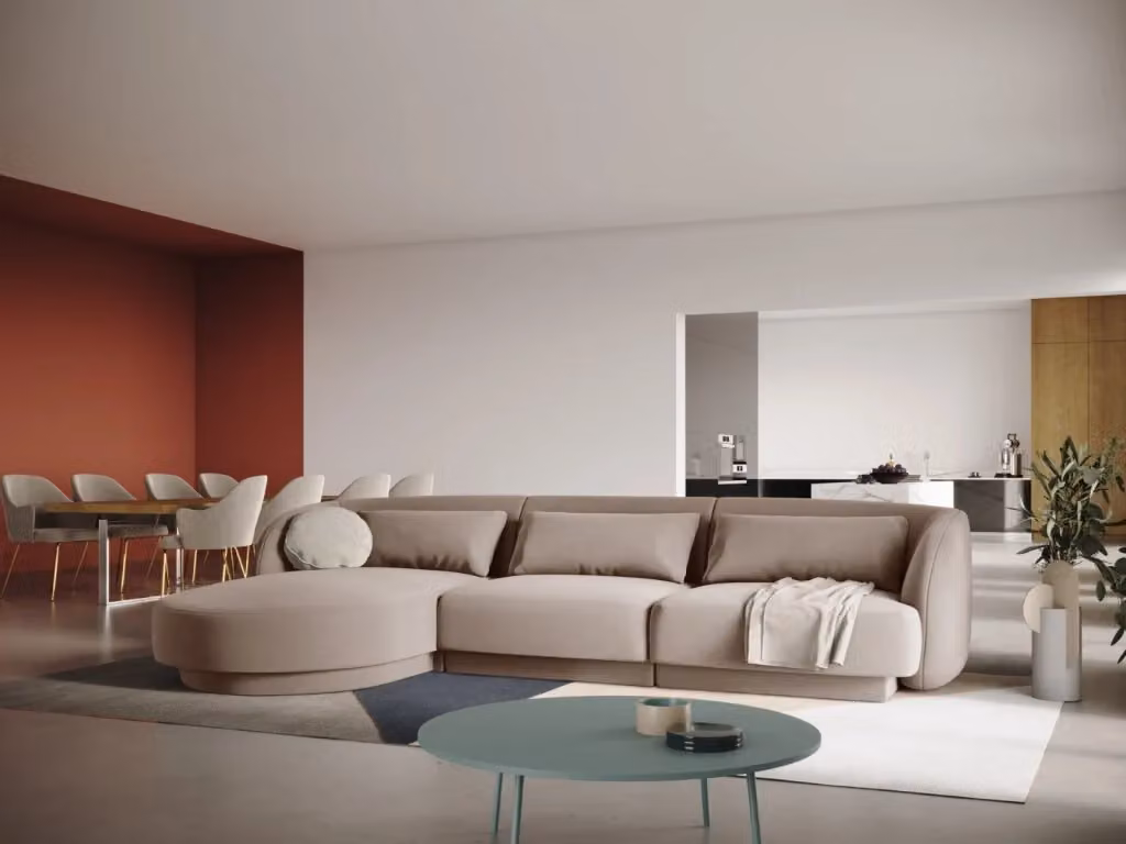 Divano angolare sinistro Tulum Cosmopolitan Design in velluto beige a 4 posti L 255 cm x P 70 cm x H 99 cm – 2