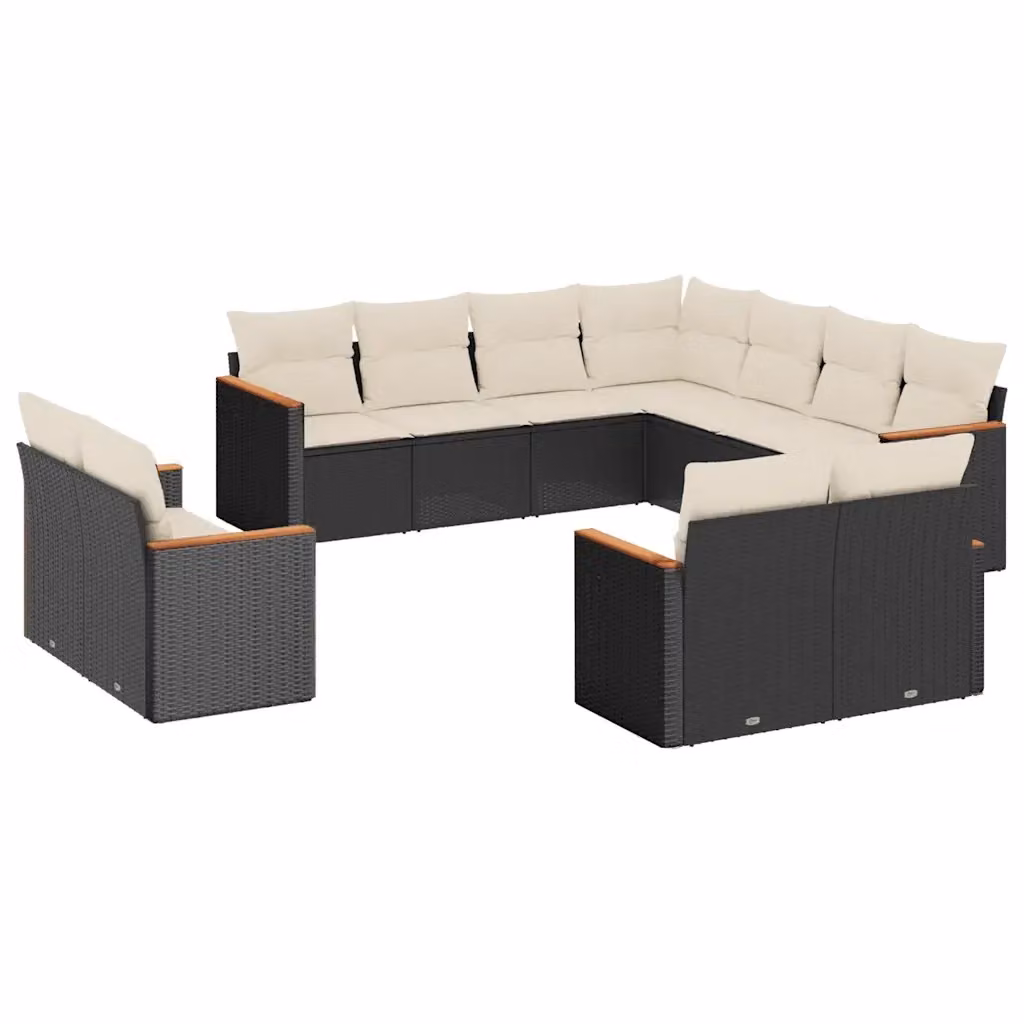 vidaXL Set Divani da Giardino a Forma di L in Polyrattan Nero con Cuscini Imbottiti e Rivestimenti Rimovibili – 2