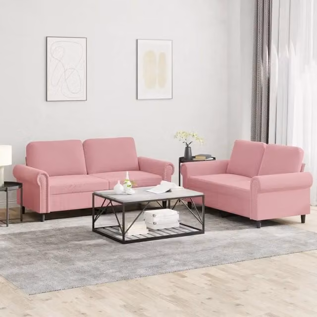 Set di Divani 2 pz con Cuscini rosa in Velluto 3202213