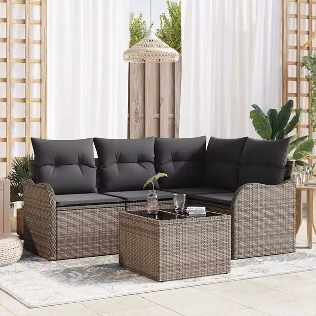 Set Divano da Giardino 5 pz Nero polyrattan 3354358