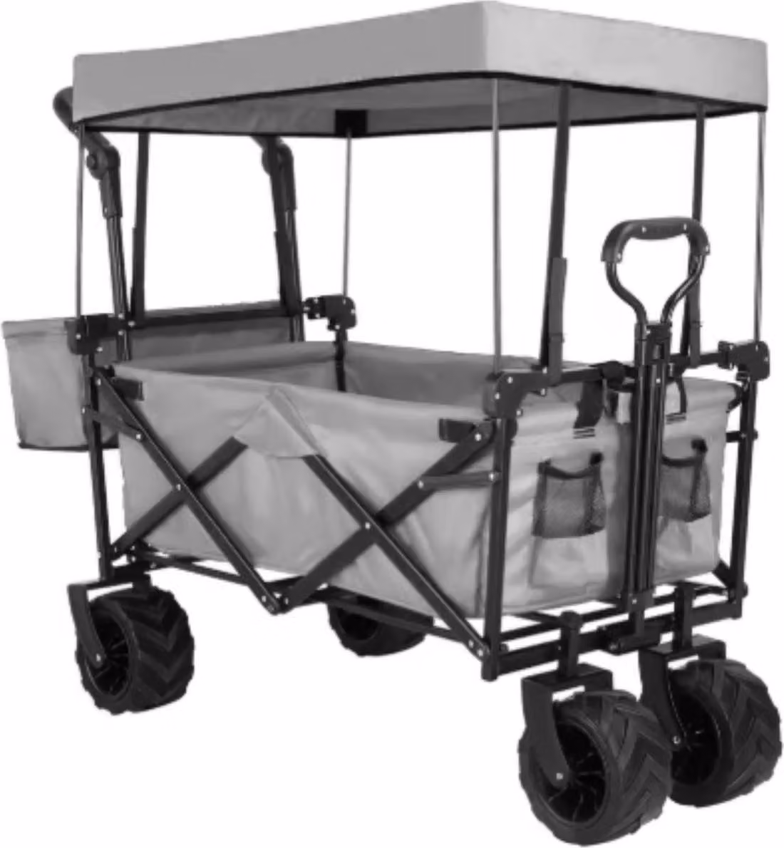 Carretto pieghevole XL - 262L - Carrello da giardino - Con maniglione di spinta - Per tutti i terreni - Tetto rimovibile - Portata 115kg - Grigio