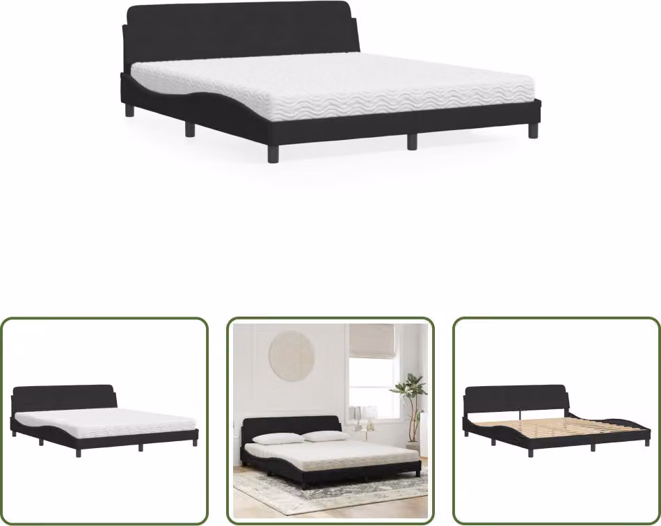The Living Store Letto con materasso nero 180x200 cm in velluto