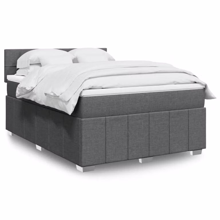 vidaXL Giroletto a Molle con Materasso Ibrido in Tessuto Grigio e Bianco, L/P/H: 140 x 200 cm