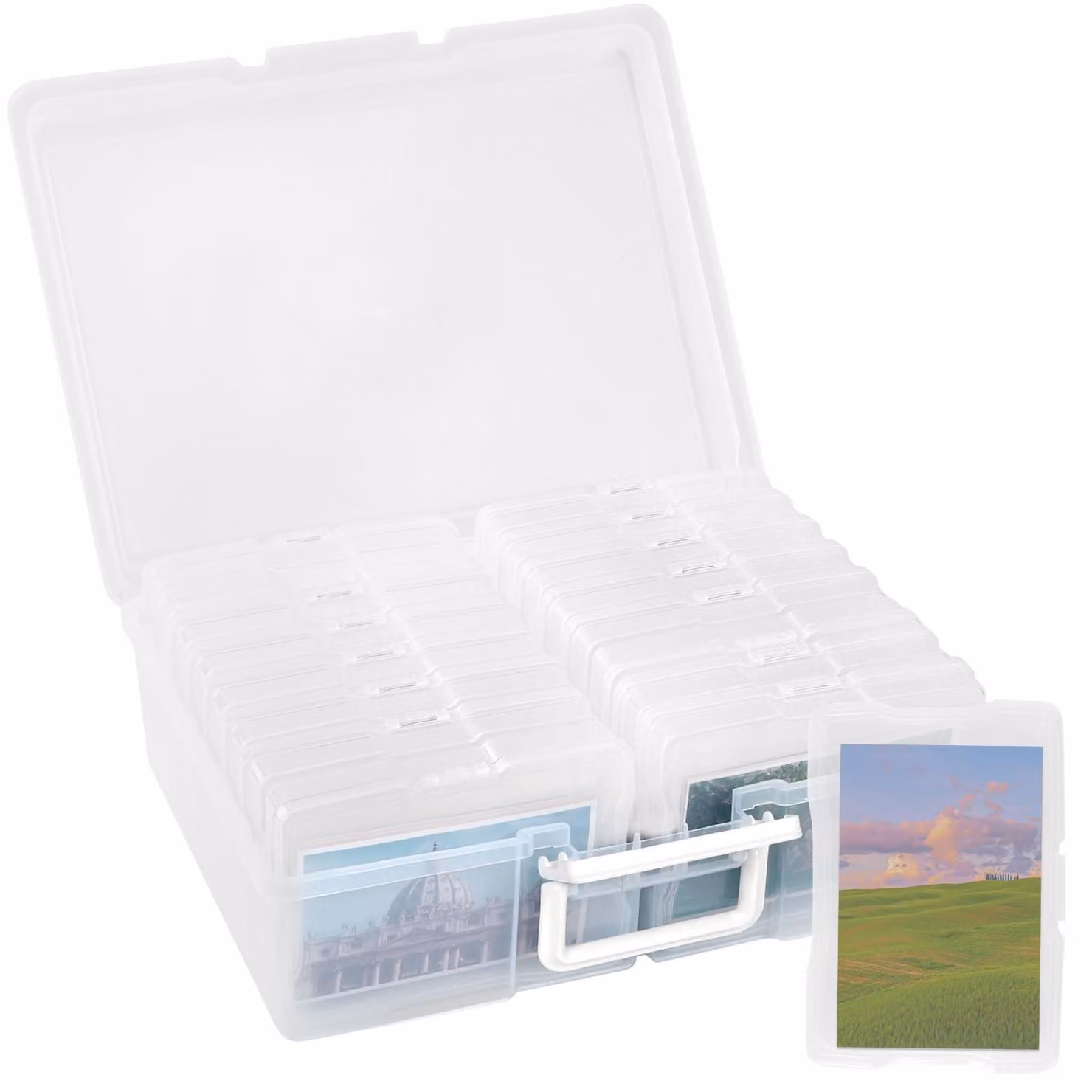 Scatola per la conservazione delle foto, con 16 supporti interni - Plastica trasparente - 38 x 31 x 13 cm - Organizzatore per foto - Resistente e durevole - Facile da pulire - Scatola per foto