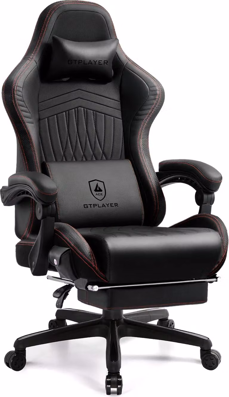 GTPLAYER Sedia da gioco ACE PRO, Sedia ergonomica da ufficio con braccioli inclinabili e poggiapiedi, altoparlante Hi-Fi, atmosfera sonora impressionante, vino rosso