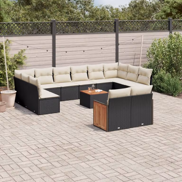 Set di Divani da Giardino vidaXL 13pz in Polyrattan Nero con Cuscini e Tavolino da Esterno