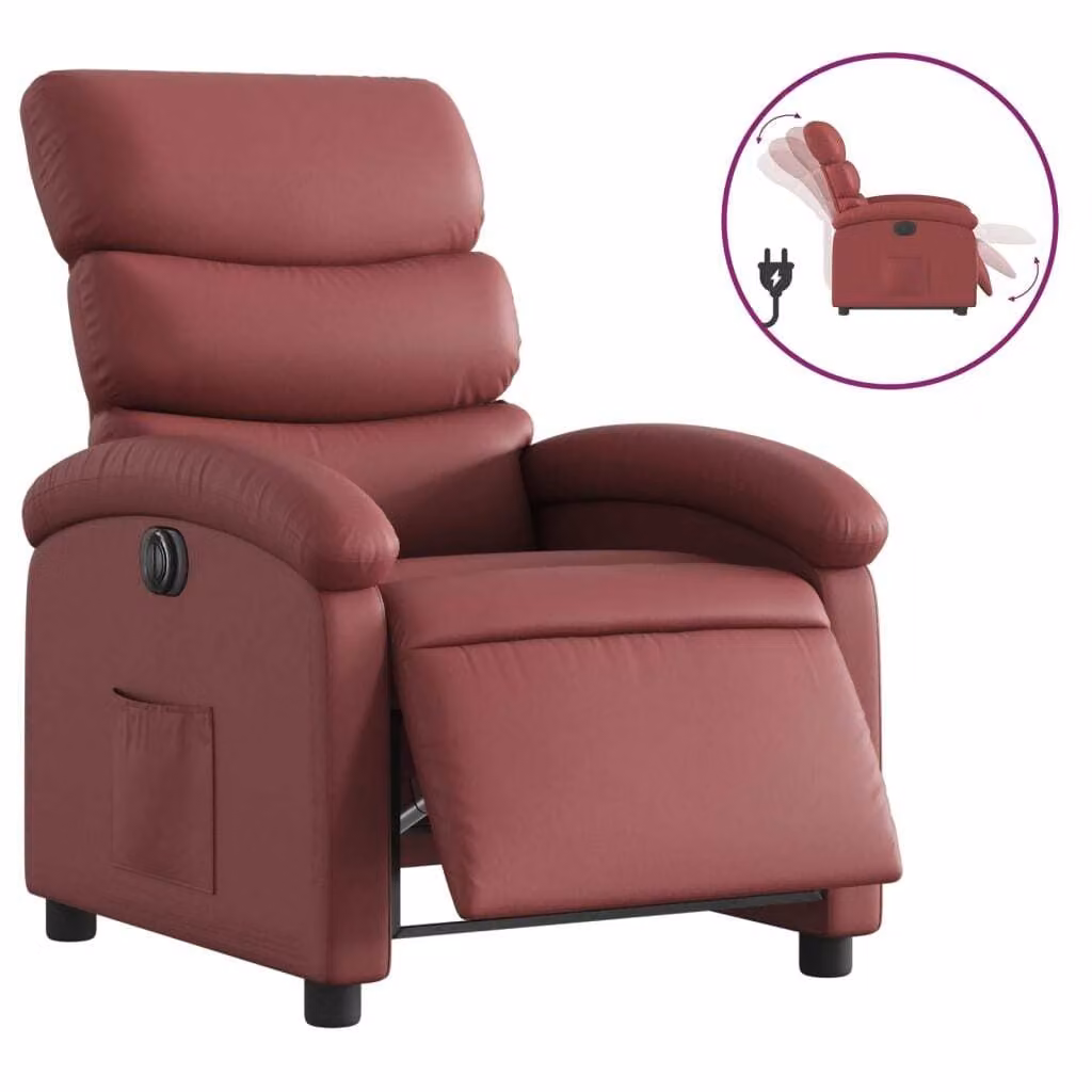 Poltrona Reclinabile Elettrica Rosso Vino in Pelle finta