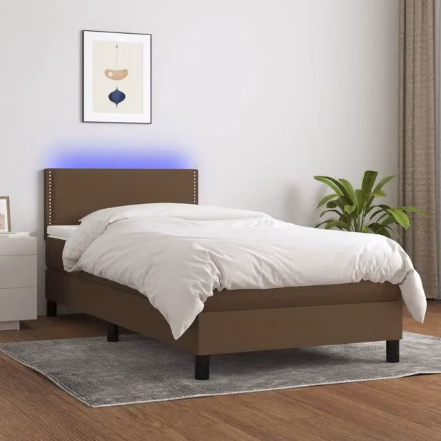 Letto a Molle Materasso e LED-Struttura Letto con Materasso Marrone Scuro 100x200 cm Tessuto 834264