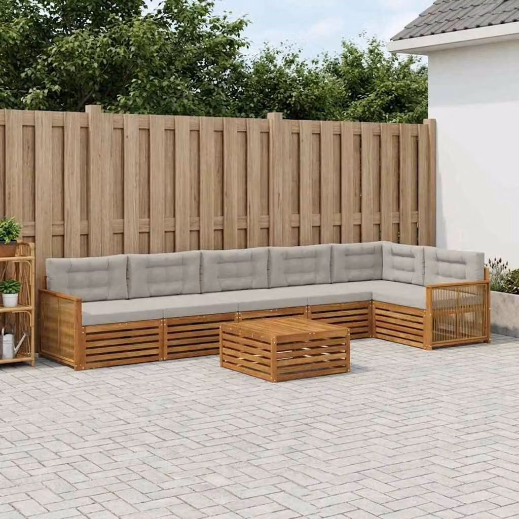 Set di divani da esterno vidaXL 7 pz in legno di acacia con cuscini beige e grigio chiaro
