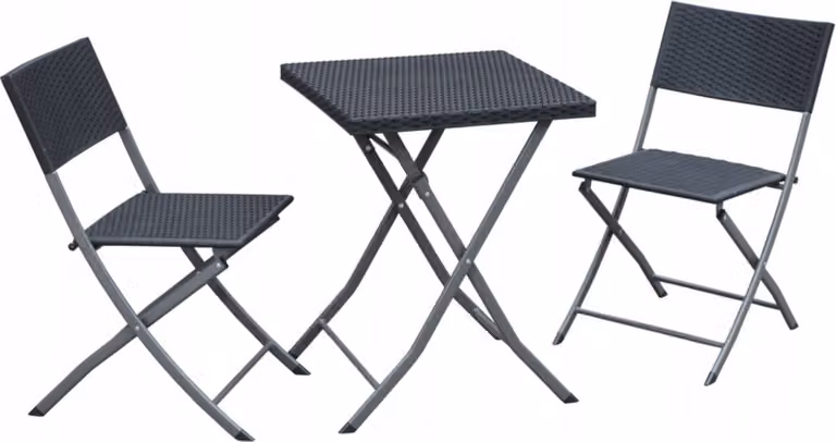 VBChome Set da balcone 3 pezzi antracite pieghevole Due sedie e tavolo Metallo Plastica Polyrattan Mobili da balcone Mobili da giardino Set da bistrot per 2 persone Tavolino da caffè