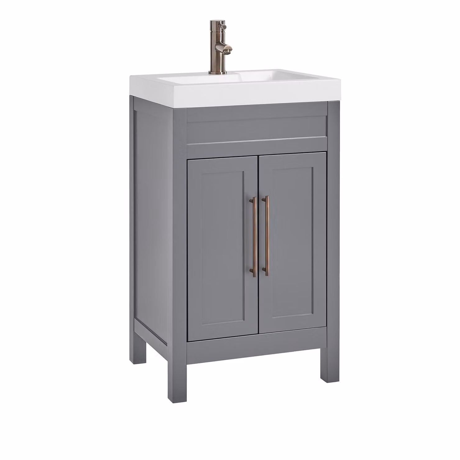 Mobile Bagno Grigio Chiaro da 500mm con Lavabo e Maniglia Classica con Barra a T in Bronzo Spazzolato - Warwick