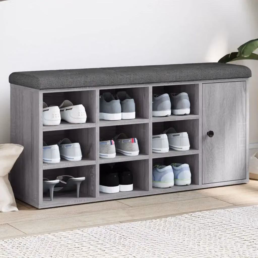Panca Porta Scarpe Design In Grigio con Seduta in Tessuto, L/P/H: 102 x 32 x 50 cm – 2
