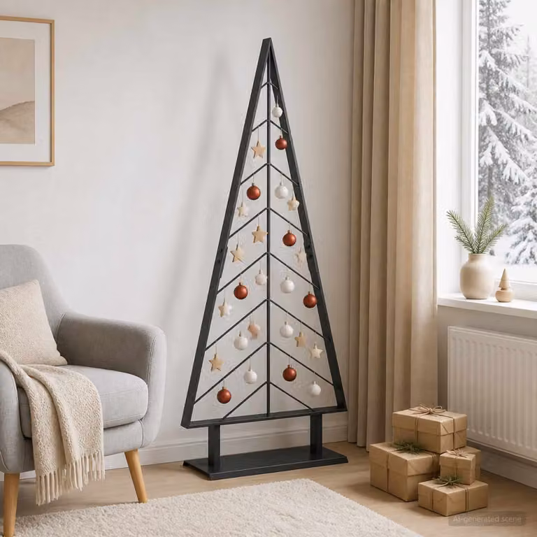 Albero di Natale moderno vidaXL KUOPIO in metallo nero con supporto, Altezza: 125 cm