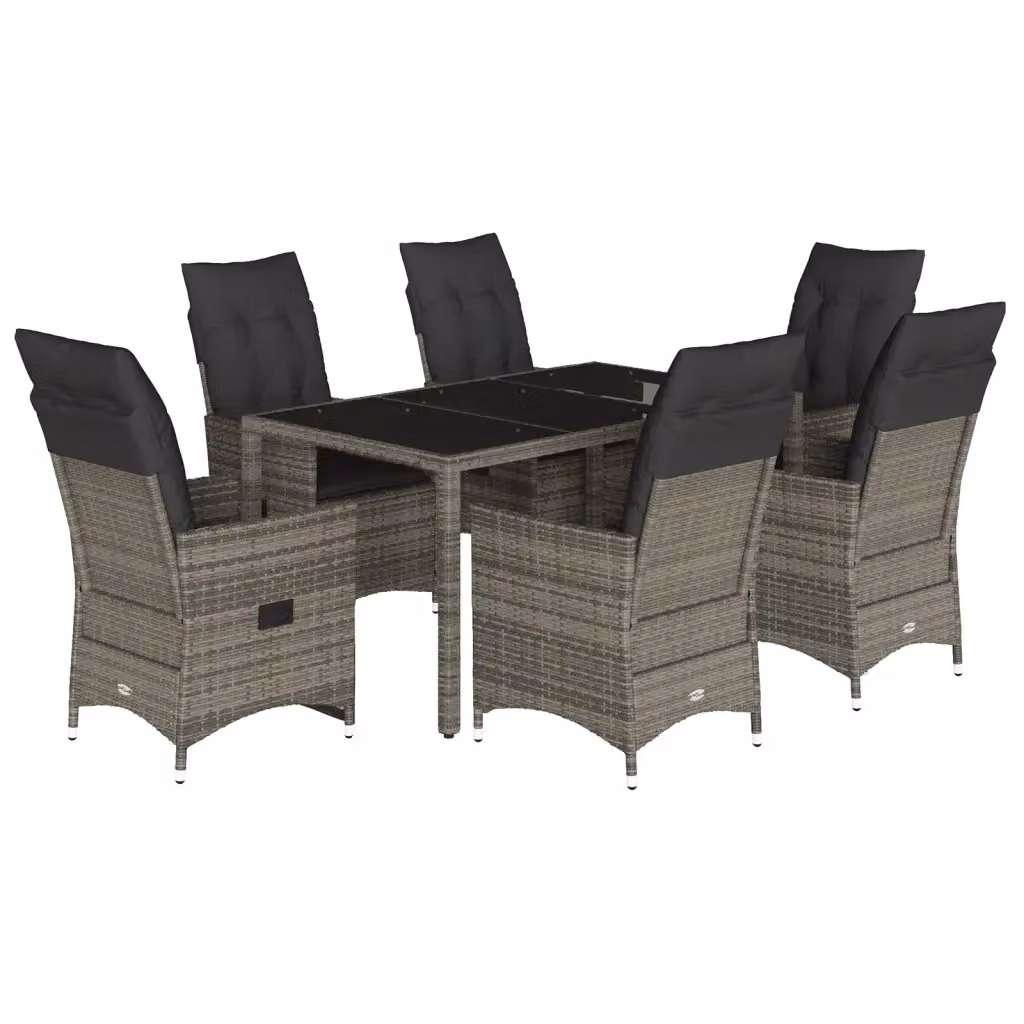 vidaXL Set da Pranzo da Giardino 7 pz in Polyrattan Grigio con Piano in Vetro – 2