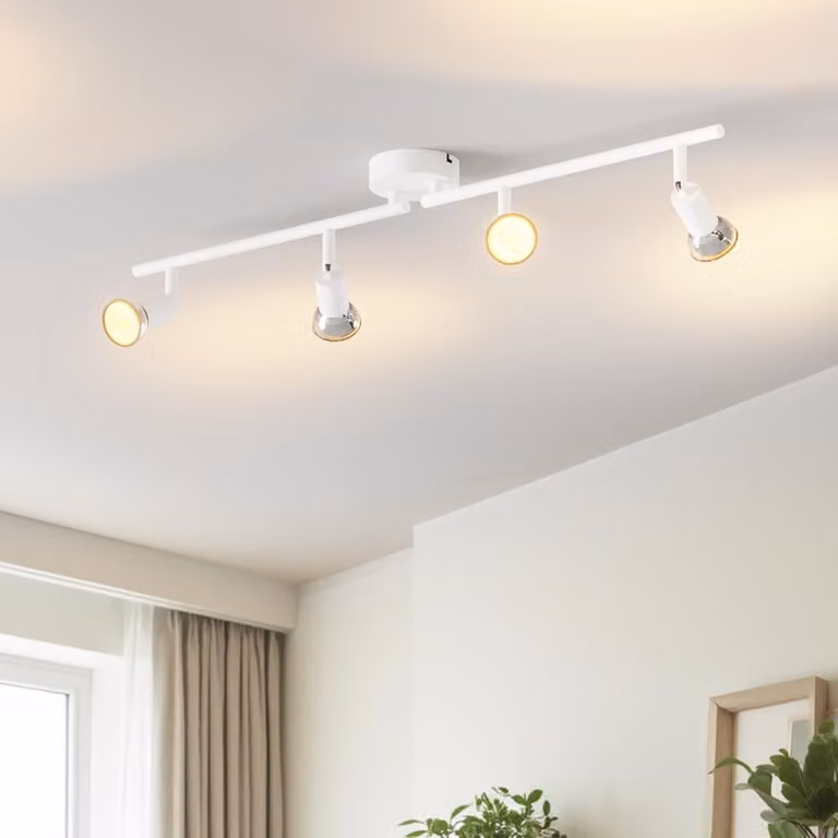 LVWIT Lampada da soffitto a LED, soggiorno, lampada da soffitto a 4 luci, bianca, lampada da soffitto, faretto - faretto da soffitto orientabile a 350° - lampada per cucina, faretto, lampada da soffitto, camera da letto (senza lampadine)