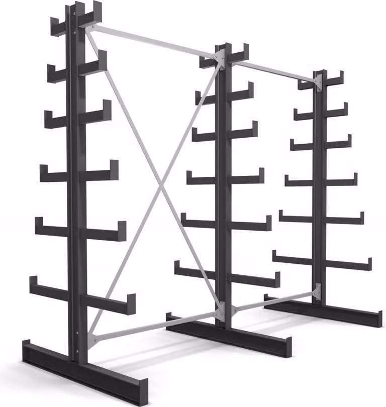 Scaffalatura cantilever STIER, bifacciale, 2 campate con 6 livelli discendenti, LxHxP 2600x2000x500mm, scaffalatura con 6 cantilever inclinati verso l'alto (per lato), portata per cantilever 200kg, sistema di stoccaggio