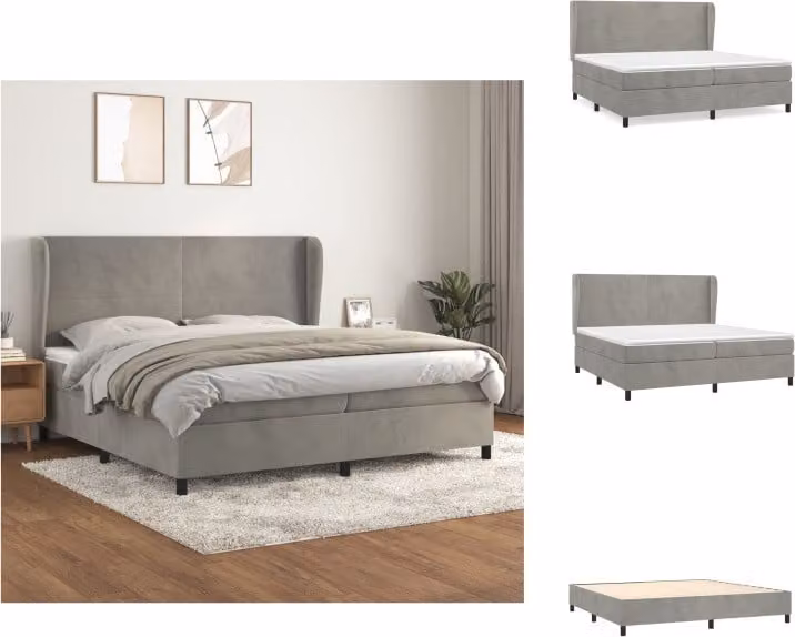 vidaXL Letto a molle con materasso grigio chiaro 200x200 cm in velluto - Letti e strutture letto