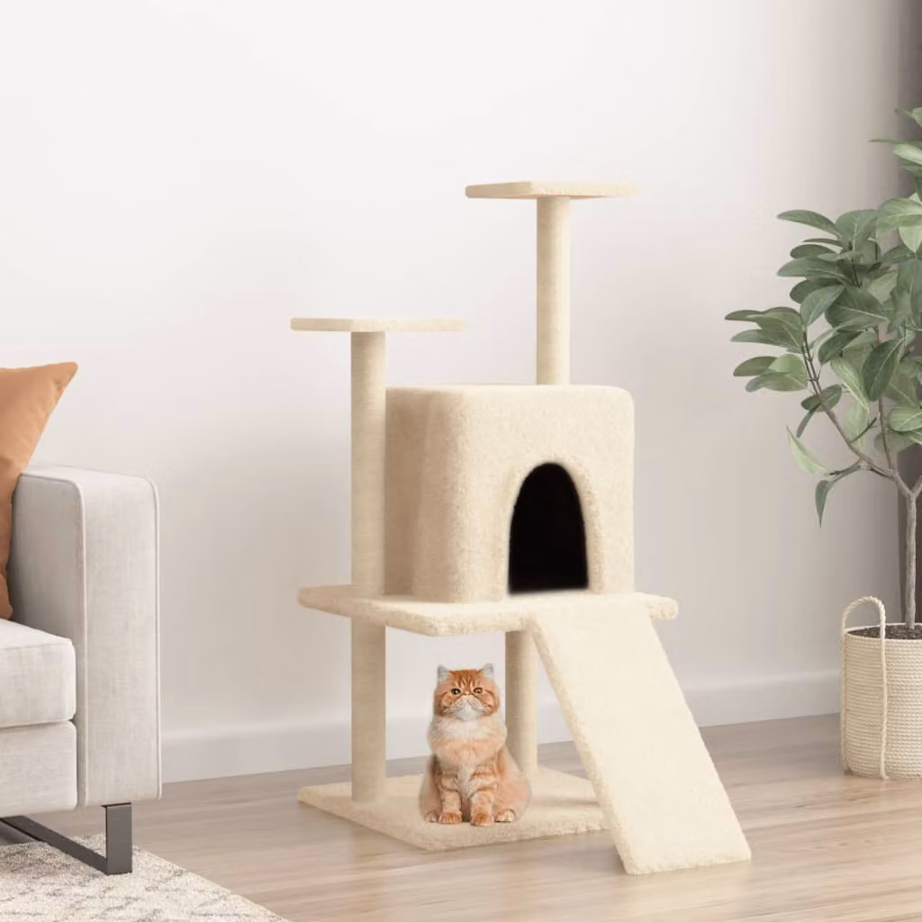 vidaXL Albero per Gatti con Tiragraffi in Sisal Beige Altezza: 110 cm