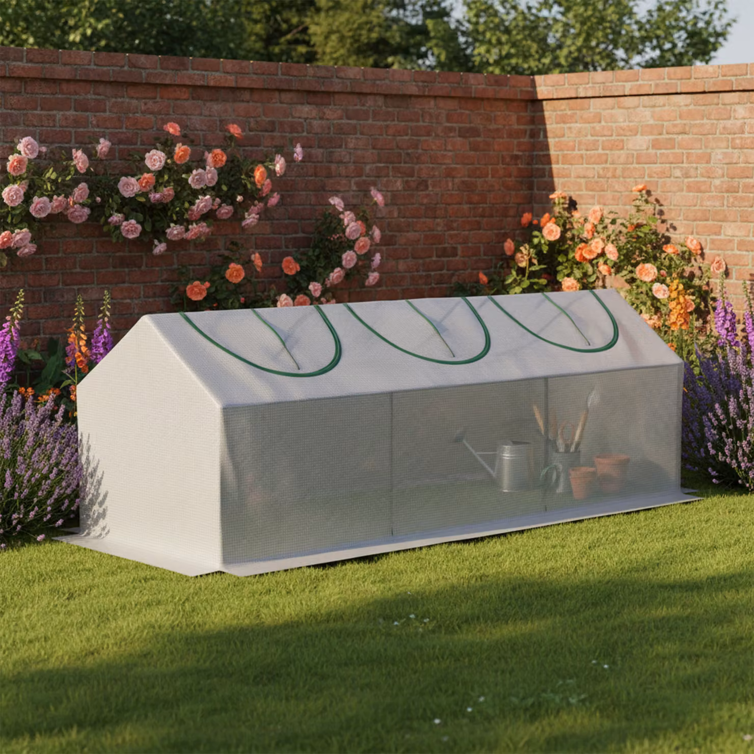 Mini serra da giardino Outsunny con 3 finestre arrotolabili e copertura in PE ad alta densità, bianco, H 180 x L 60 x P 60 cm – 2