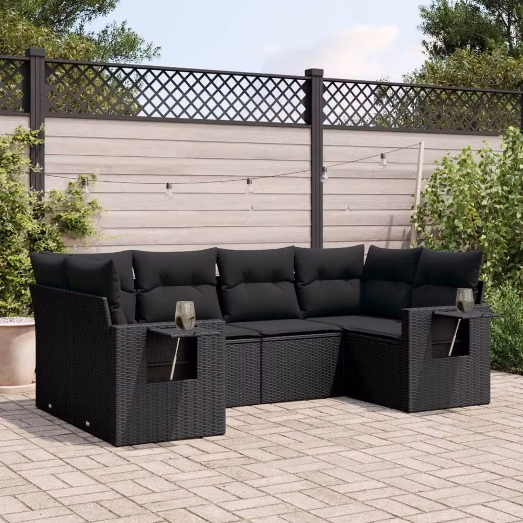 Maison Exclusive - Set da giardino 6 pezzi con cuscini in polyrattan nero