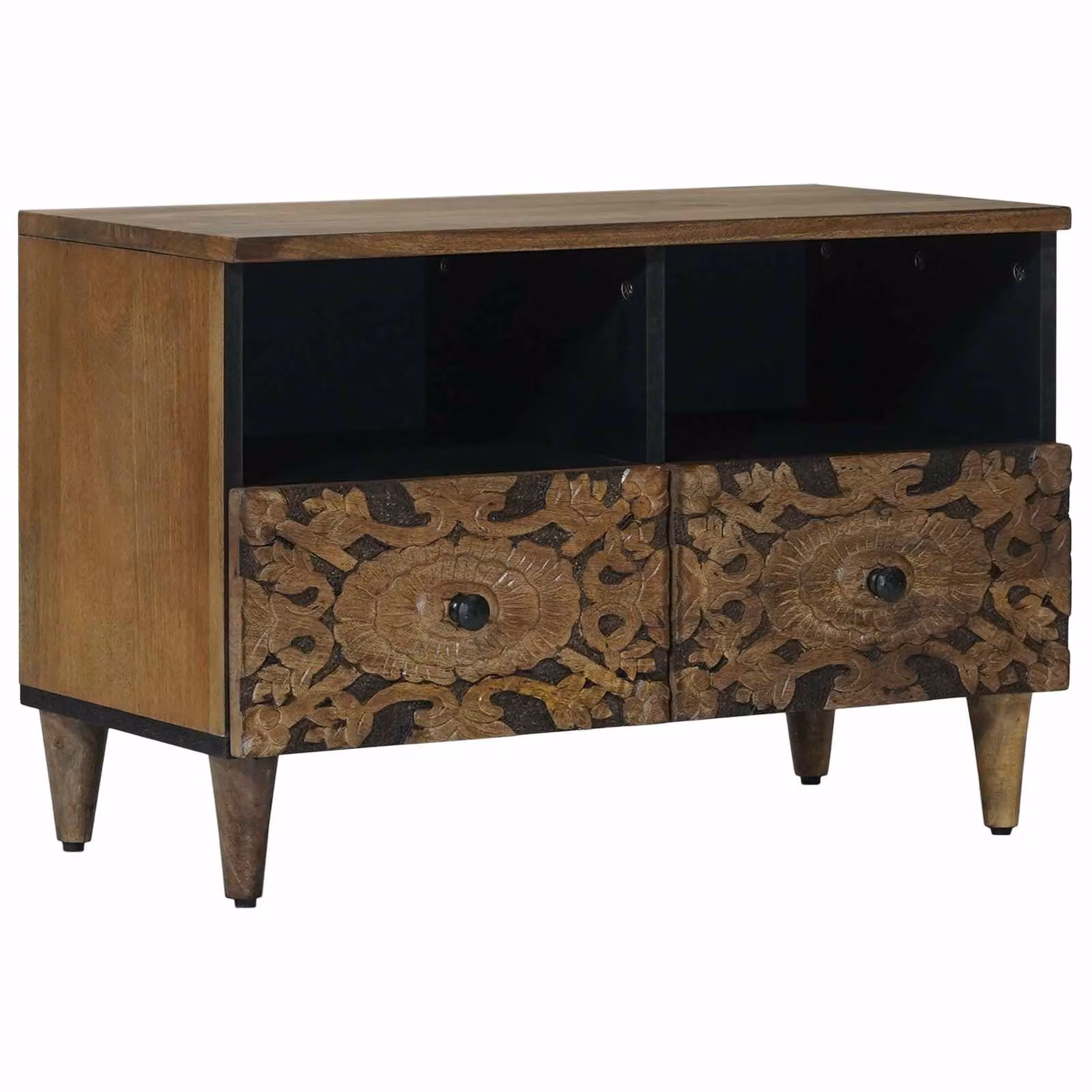 Mobile TV vidaXL in legno di mango massello marrone con design moderno L: 70 cm, P: 33 cm, H: 46 cm