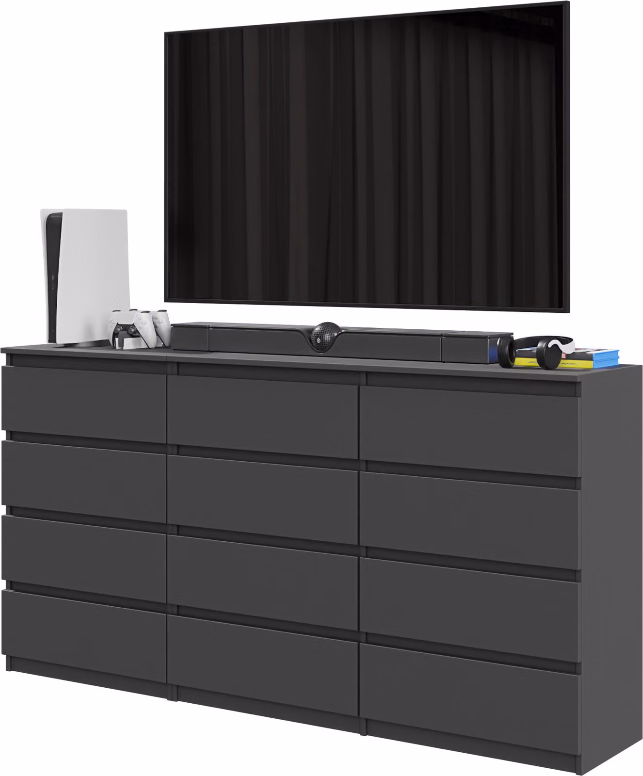 FURNICA - GABRIEL - Cassettiera / credenza con 12 cassetti (8+4) - Grigio antracite H92cm L180cm P33cm