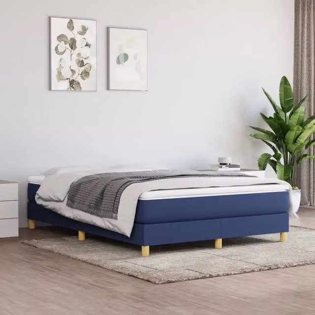 Letto Ibrido vidaXL con Materasso Blu e Bianco in Tessuto L: 140 cm, P: 190 cm
