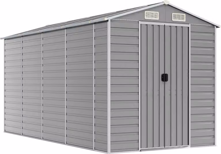 Casetta da giardino grigio chiaro 191x385x198 cm in acciaio zincato