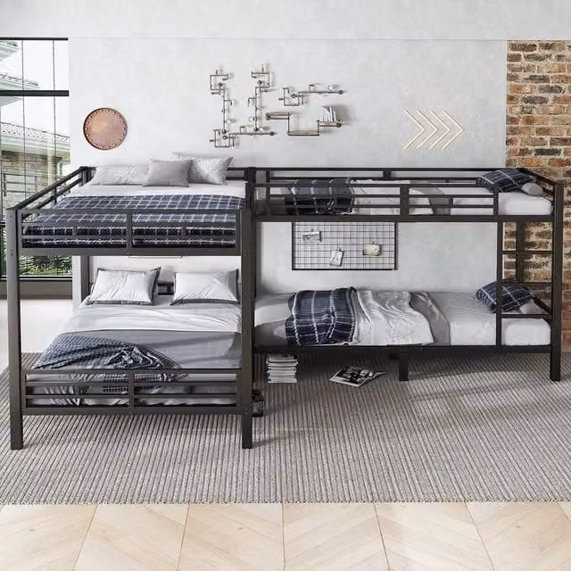 Letto a castello ¨C Minimal ¨C metallo nero, con rete a doghe, 90x200cm e 140x200cm