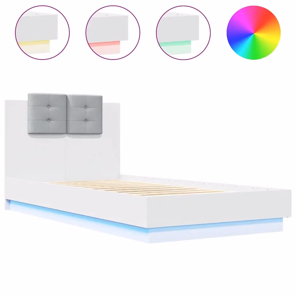 Letto con testiera e illuminazione LED bianca vidaXL con porta di ricarica USB e doghe in legno L: 193 cm, P: 78 cm, H: 84 cm – 2