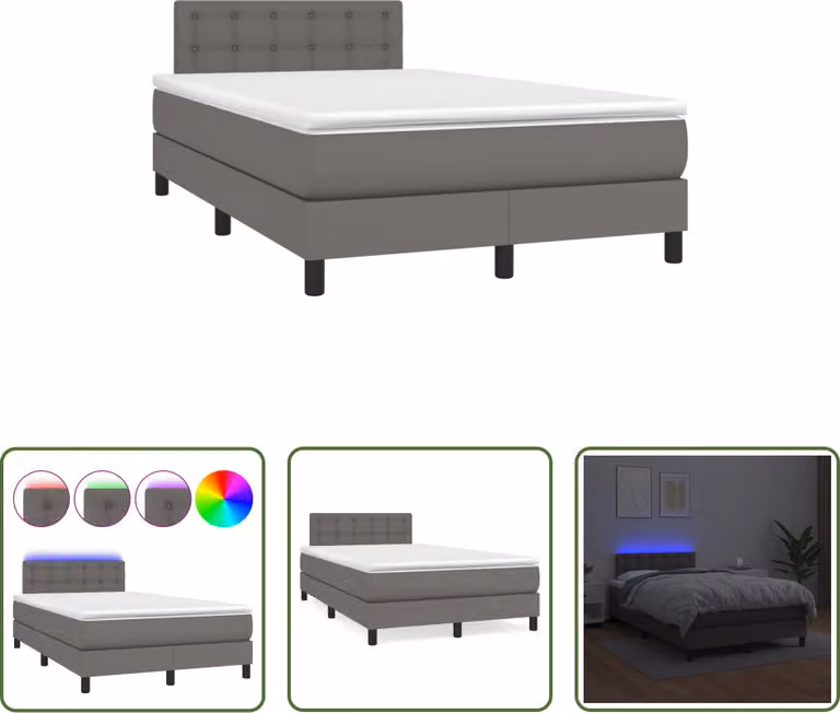 The Living Store Letto a molle con materasso e LED grigio 120x190 cm in ecopelle