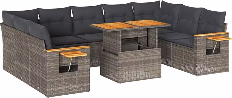 Divano Giardino 10 pz con Cuscini Grigio in Polyrattan Acacia